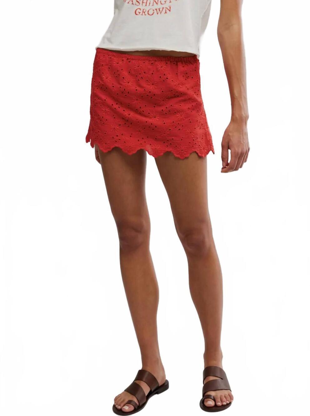 NEW FREE PEOPLE eyes on you eyelet cotton skort in high risk red